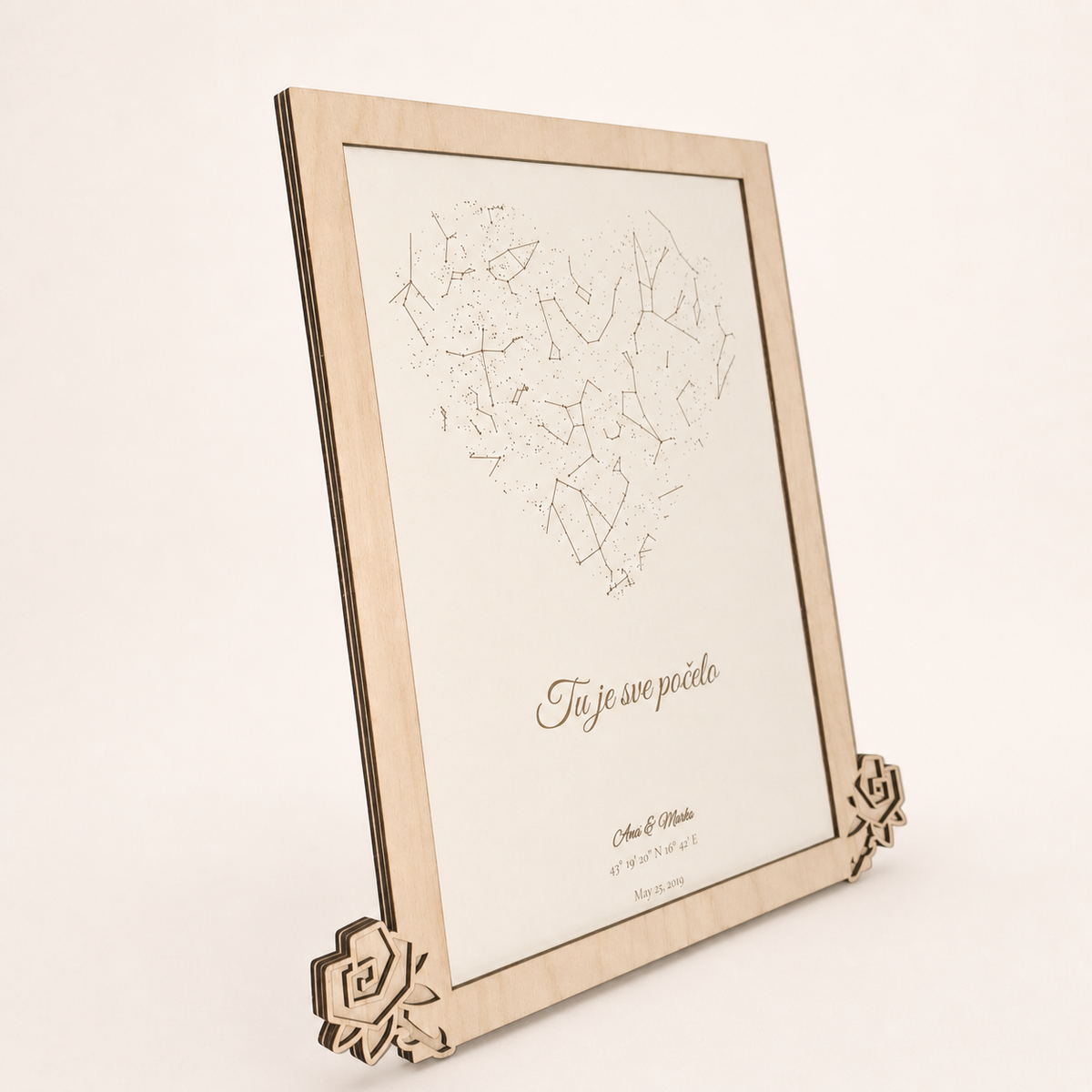 Personalizirana karta zvijezda A4 u drvenom okviru – Star Map