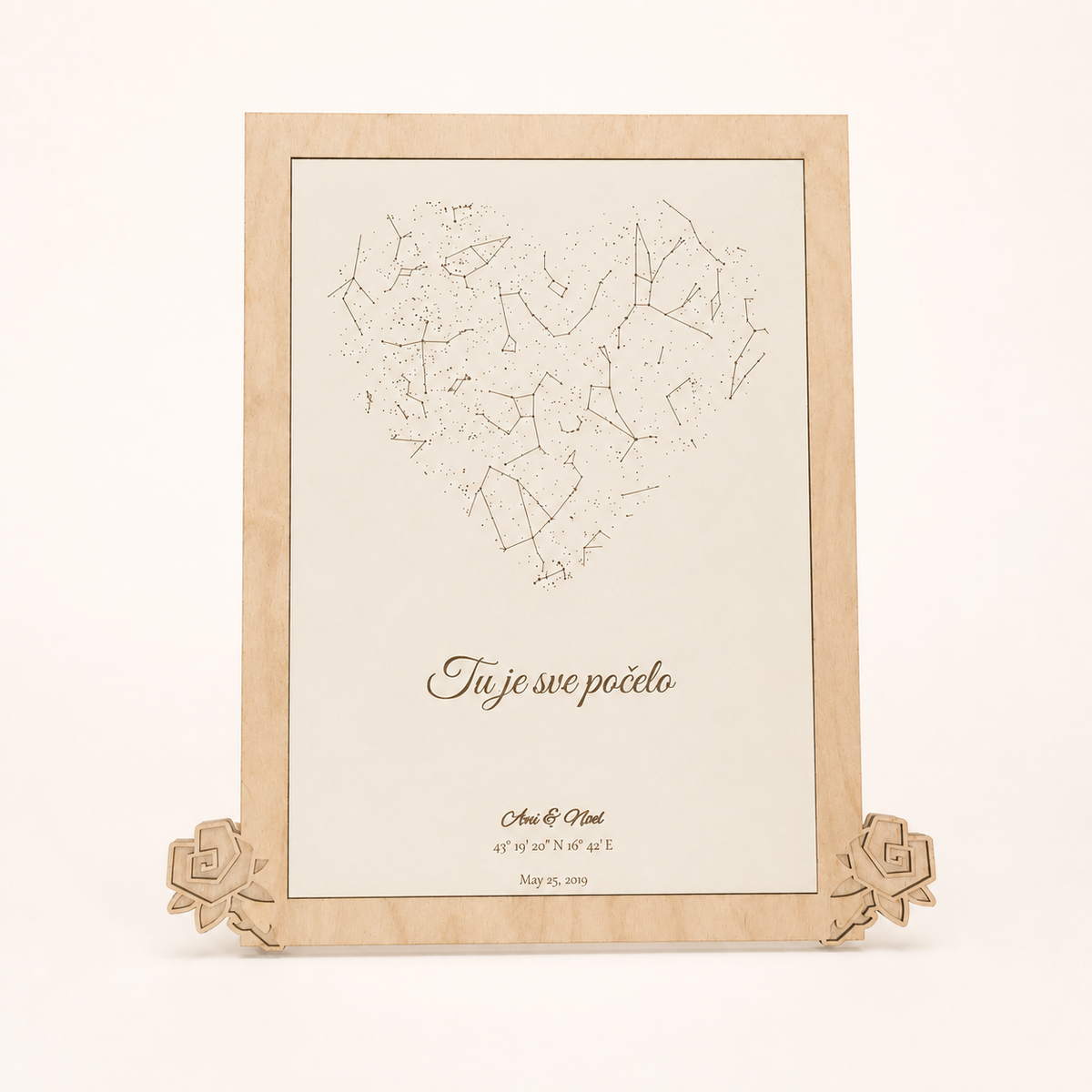 Personalizirana karta zvijezda A4 u drvenom okviru – Star Map
